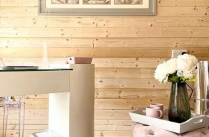 Wooden cabin reception interior